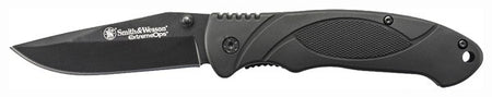 Smith & Wesson Extreme Ops Liner Lock 3.3" Black Drop Point Folding Knife Rubber Handle