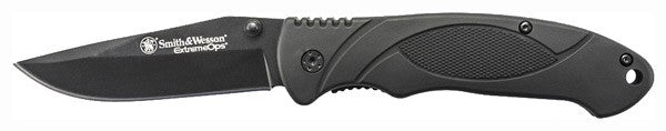 Smith & Wesson Extreme Ops Liner Lock 3.3" Black Drop Point Folding Knife Rubber Handle