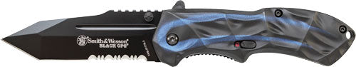 Smith & Wesson Black Ops 3rd Gen Assisted Opening Tanto Blade Knife with Blue Aluminum Handle