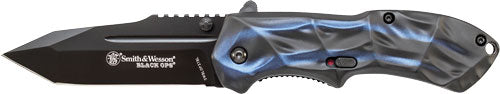 Smith & Wesson Black Ops 3rd Gen Assisted Drop Point Blade Folding Knife Blue Aluminum Handle