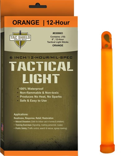 Tac Shield 6 Inch Orange 12-Hour Tactical Light Stick 10-Piece Pack