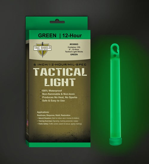 Tac Shield 6 Inch Green 12-Hour Tactical Light Stick 10-Piece Pack