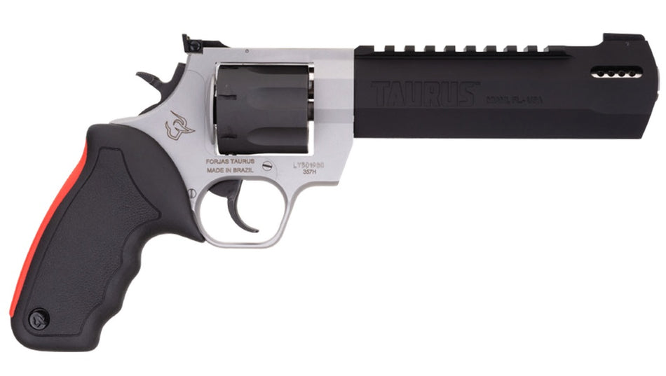 Taurus 2357065RH Raging Hunter 357 Mag 7rd 6.75" Matte Black Oxide Cylinder & Barrel Matte Stainless Steel Frame Black Rubber with Integrated Red Cushion Insert Grip