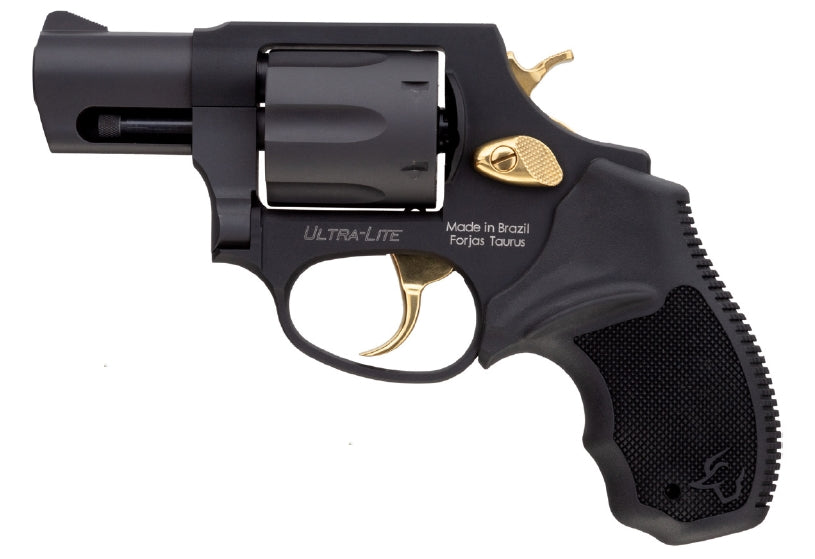 Taurus 2-856021ULGLD 856 Ultra-Lite 38 Special Caliber with 2" Barrel, 6rd Capacity Cylinder, Overall Matte Black Metal Finish, Gold Trigger/Hammer Frame & Finger Grooved Black Rubber Grip