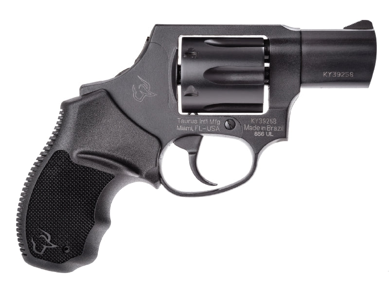 Taurus 2-856021CH 856 Small 38 Special +P 6 Shot 2" Matte Black Carbon Steel Barrel, Cylinder & Frame, Black Finger Grooved Rubber Grip, Transfer Bar Safety, Concealed Hammer