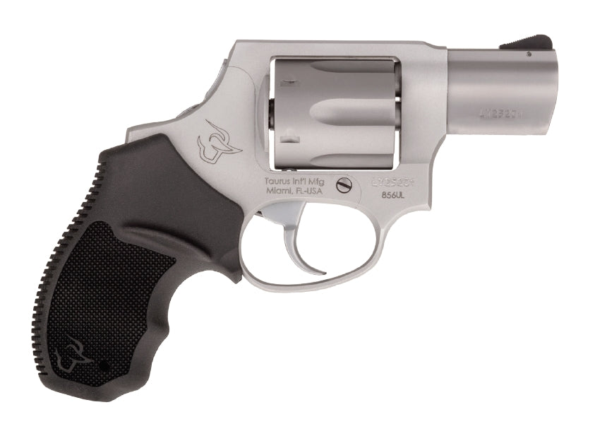 Taurus 2-856029CH 856 Small 38 Special +P 6 Shot 2" Matte Stainless Steel Barrel, Cylinder & Frame, Black Finger Grooved Rubber Grip, Transfer Bar Safety, Concealed Hammer
