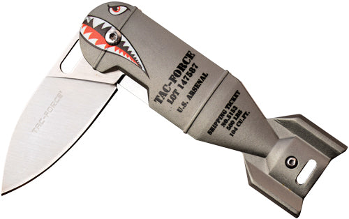 Tac-Force 2.25" Drop Point Folder Grey Shark Bomb Design, SS Blade