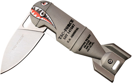 Tac-Force 2.25" Drop Point Folder Grey Shark Bomb Design, SS Blade
