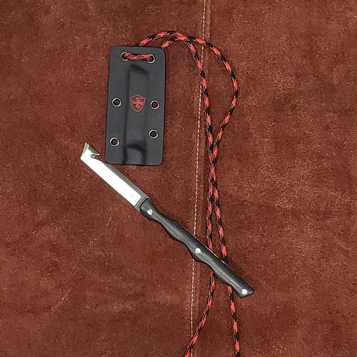 Templar EDC Neck Knife D2 Steel Drop Point 2.46" Silver Black Powder Coat
