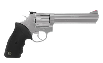 Taurus 2-660069 66 Medium 357 Mag/38 Special +P 7 Shot 6" Matte Stainless Steel Barrel, Cylinder & Frame, Black Finger Grooved Rubber Grip, Transfer Bar Safety, Exposed Hammer