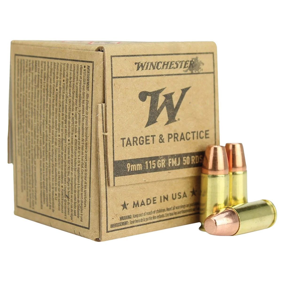 Winchester Target & Practice Service Grade 9mm Luger / Parabellum 115 grain Full Metal Jacket ammunition