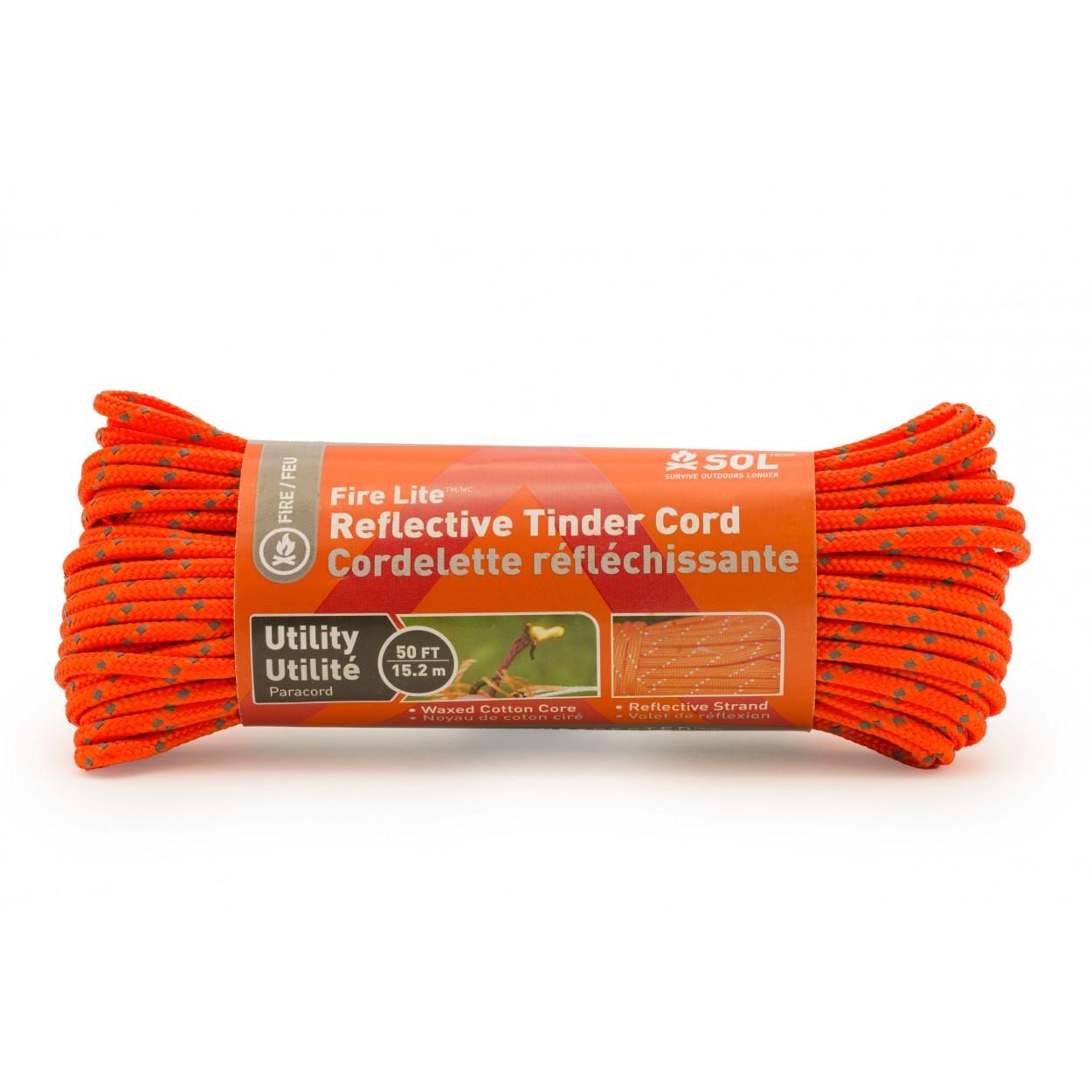 Survive Outdoors Longer Fire Lite Utility Tinder Cord 50 ft Reflective Orange