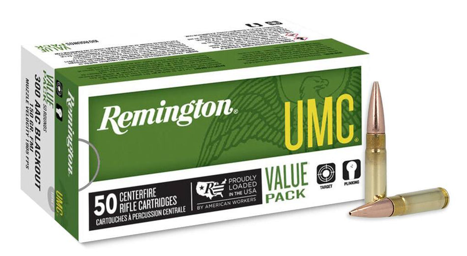 Remington Ammunition .300 AAC Blackout 150 Grains Full Metal Jacketed Centerfire Rifle Ammo, 50 Rounds