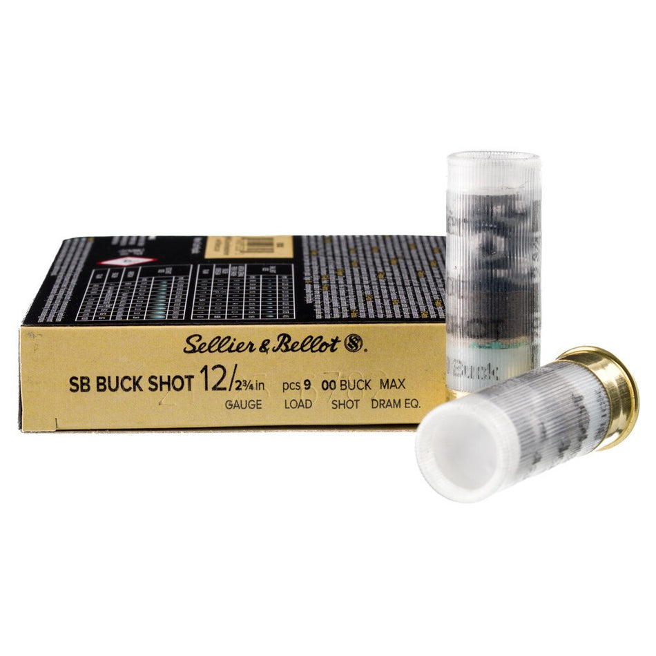 Sellier and Bellot SB Buck Shot Hunting 9 Pellets Shotgun Ammo 12 Gauge 2.75 in 1-1/8 oz 00 Buck 1200 FPS