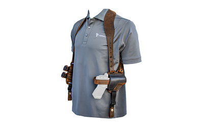 Versacarry SH21 Full Size Pistol Shoulder Holster Deluxe, Right Hand, Distressed Brown, Leather and Kydex with Dual Mag Pouch