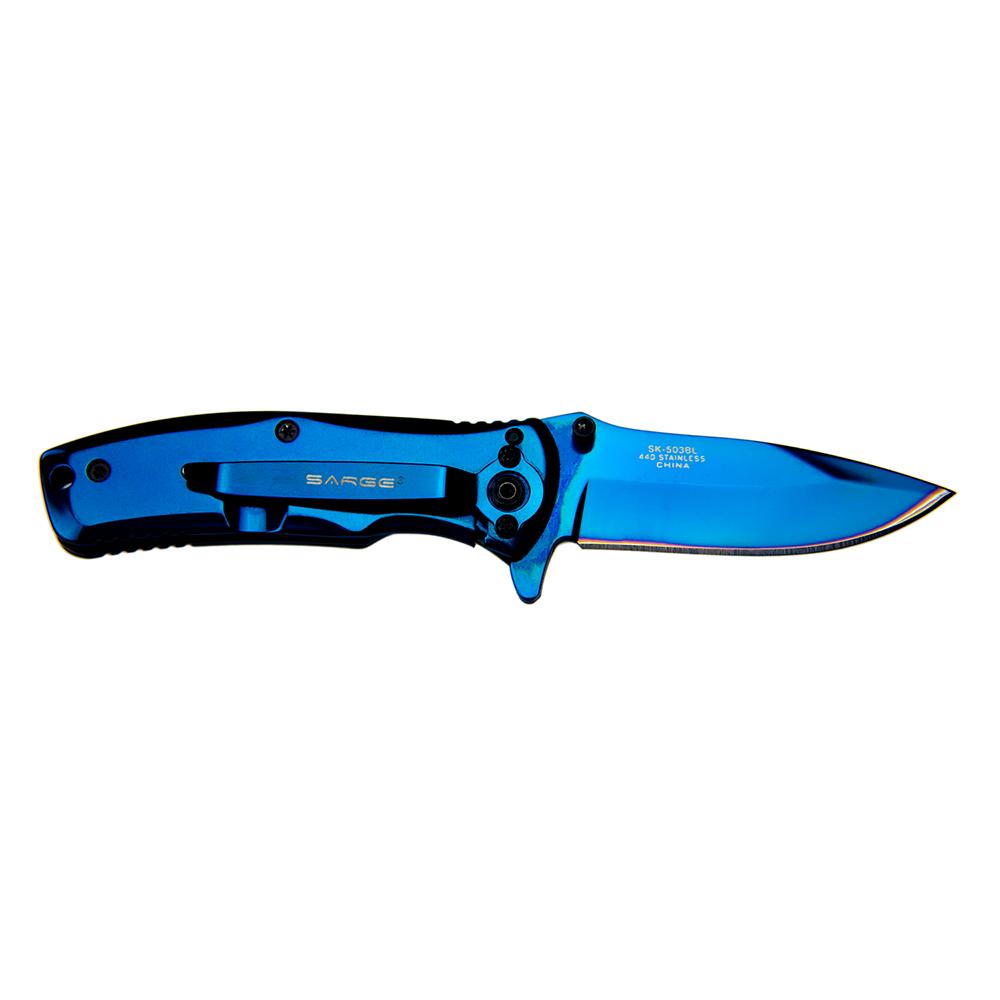 Sarge Knives Phase Swift Assist Folding Knife 2.5" Drop Point Blade Full Blue TiN