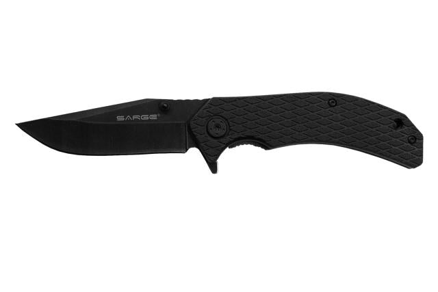 Sarge Knives Shadow Stonewash Finish Swift-Assist Folding Knife Black Handle