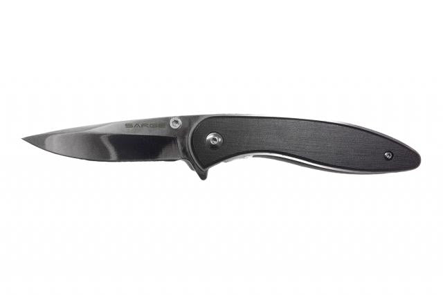 Sarge Knives Black Brushed Aluminum Swift Assist Folder - 3.25" Mirror Polish Blade