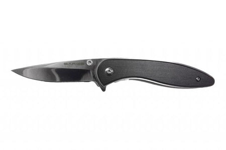 Sarge Knives Black Brushed Aluminum Swift Assist Folder - 3.25" Mirror Polish Blade