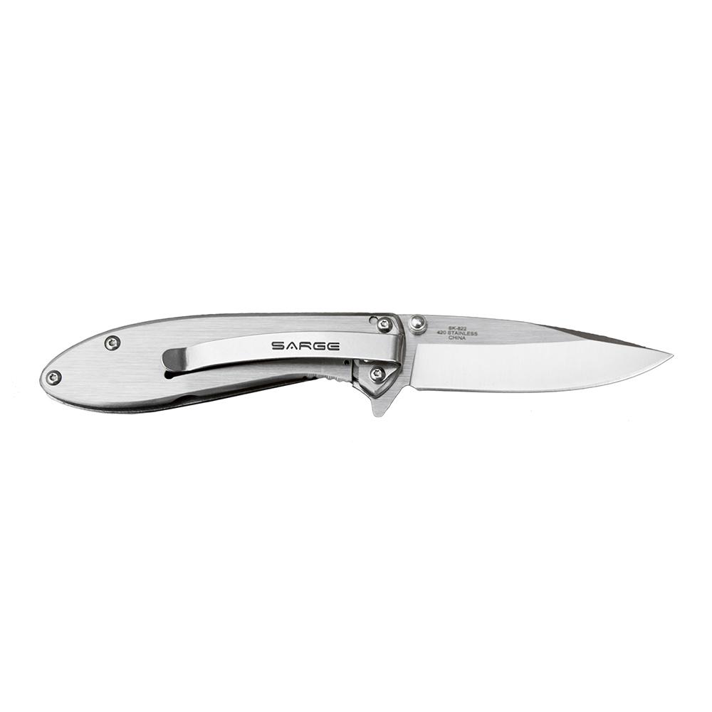 Sarge Hawk Swift-Assist Folding Knife 440 Stainless Steel Clip Point Chrome
