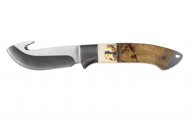 Sarge Knives Terrain Gut Hook Fixed Blade 3.5" Wood & Stag Handle Knife
