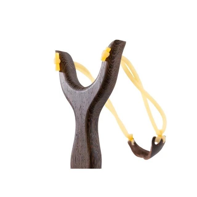 DAC Technologies Wooden Slingshot with Dual Latex Bands and Leather Ammo Pouches
