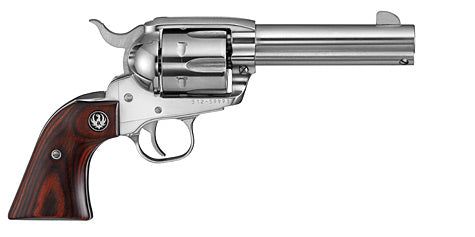 Ruger 5105 Vaquero Medium Frame 45 Colt (Long Colt) 6rd 4.62" High Gloss Stainless Steel Barrel, Cylinder & Frame, Hardwood Grip, Transfer Bar Safety, Exposed Hammer