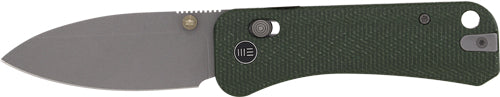 WE Knife Banter 2 2.87" Gray Stonewash Blade Green Canvas Micarta Handle