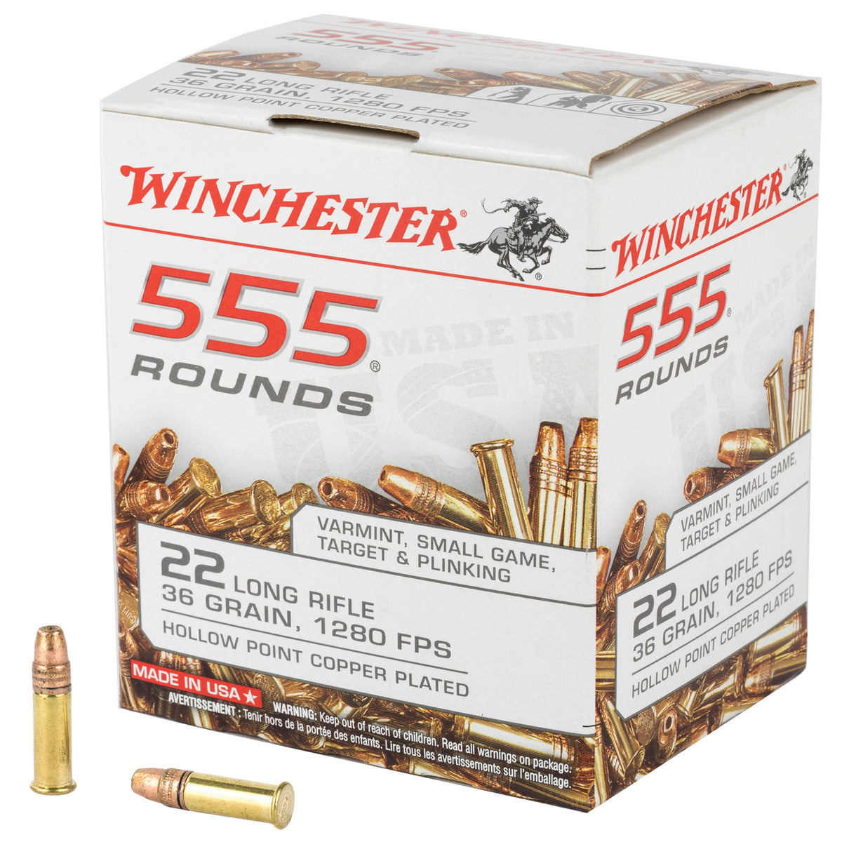 Winchester USA 555 Copper Plated Hollow Point 36 Grain .22 Long Rifle 1280 fps