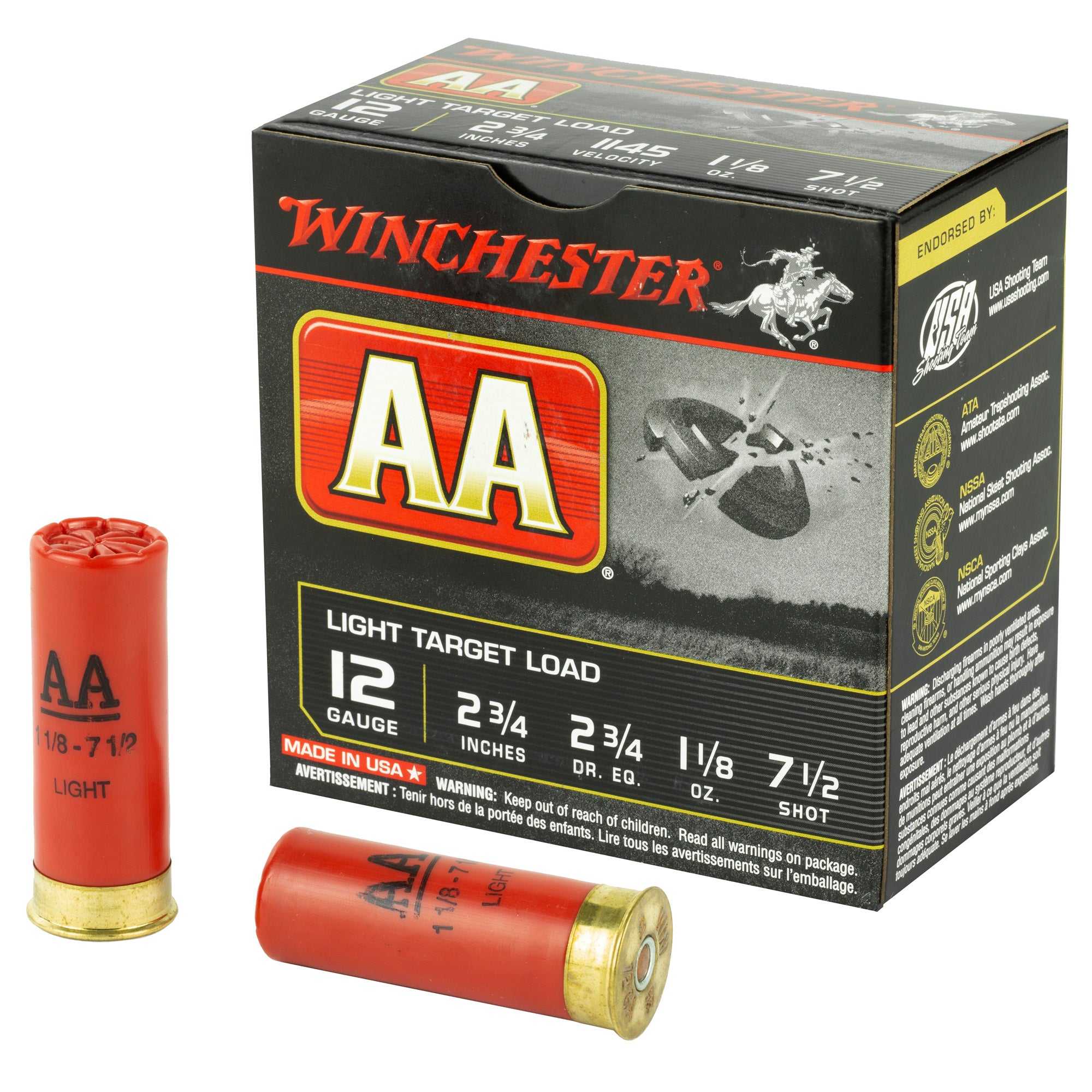 Winchester AA127 AA Light Target 12 Gauge 2-3/4 1-1/8oz #7.5 1145 fps