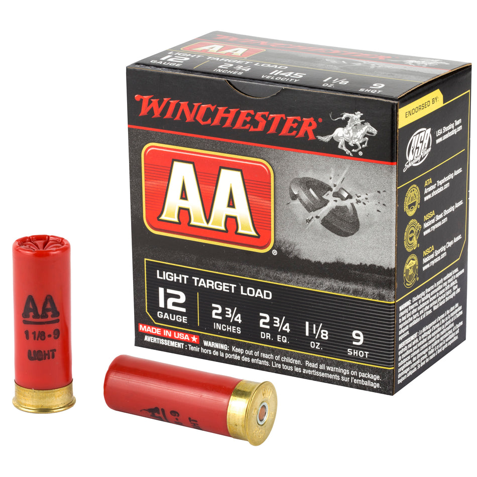 Winchester AA129 AA Light Target 12 Gauge 2-3/4 1-1/8oz #9 1145 fps