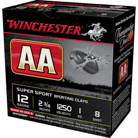 Winchester AASC12508 AA Sporting Clay 12 Gauge 2-3/4 1oz #8 1250 fps