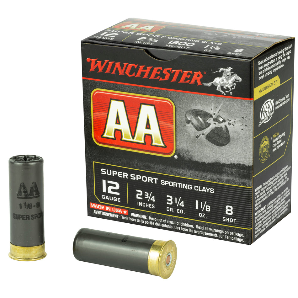 Winchester AASC128 AA Super Sport Sporting Clay 12 Gauge 2-3/4 1-1/8oz #8 1300 fps