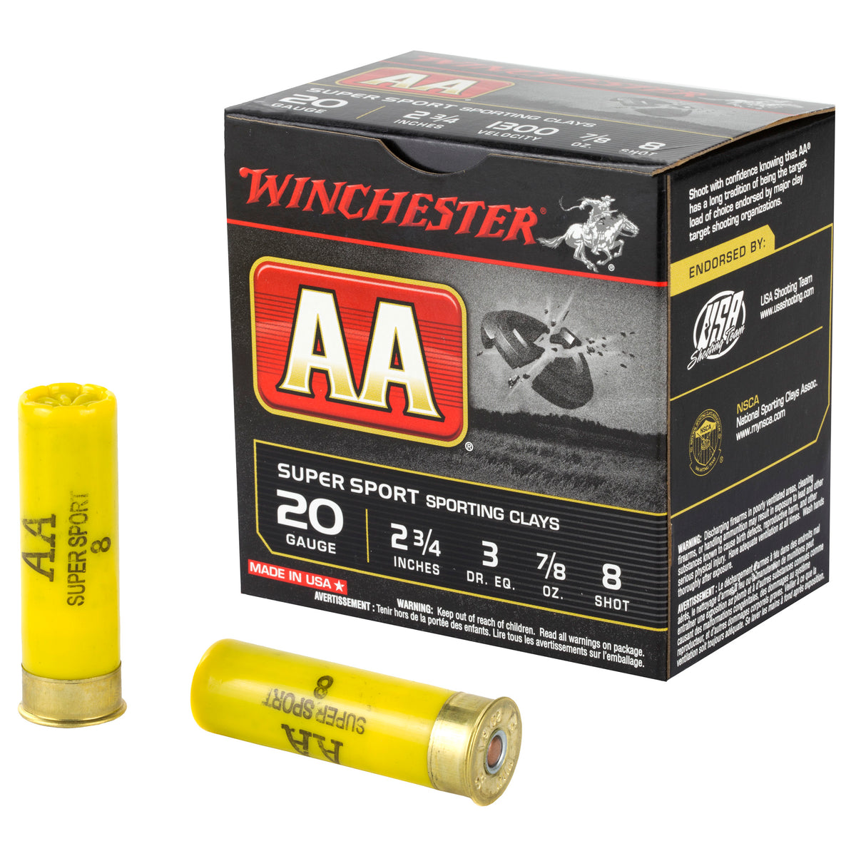 Winchester AASC208 AA Super Sport Sporting Clay 20 Gauge 2-3/4 7/8oz #8 1300 fps