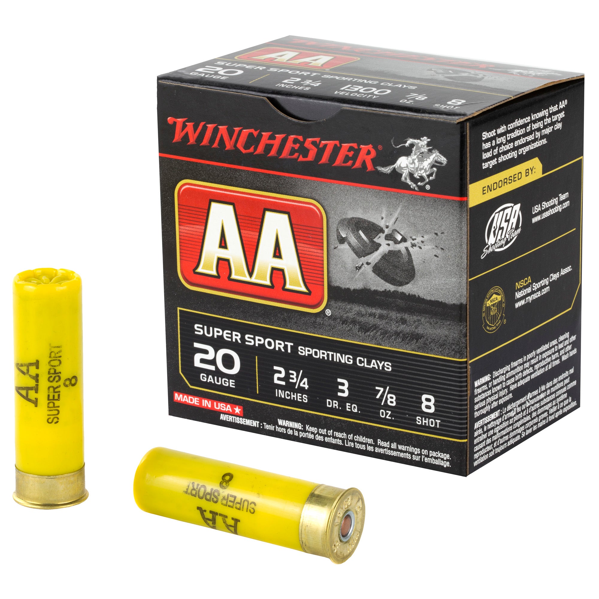 Winchester AASC208 AA Super Sport Sporting Clay 20 Gauge 2-3/4 7/8oz #8 1300 fps