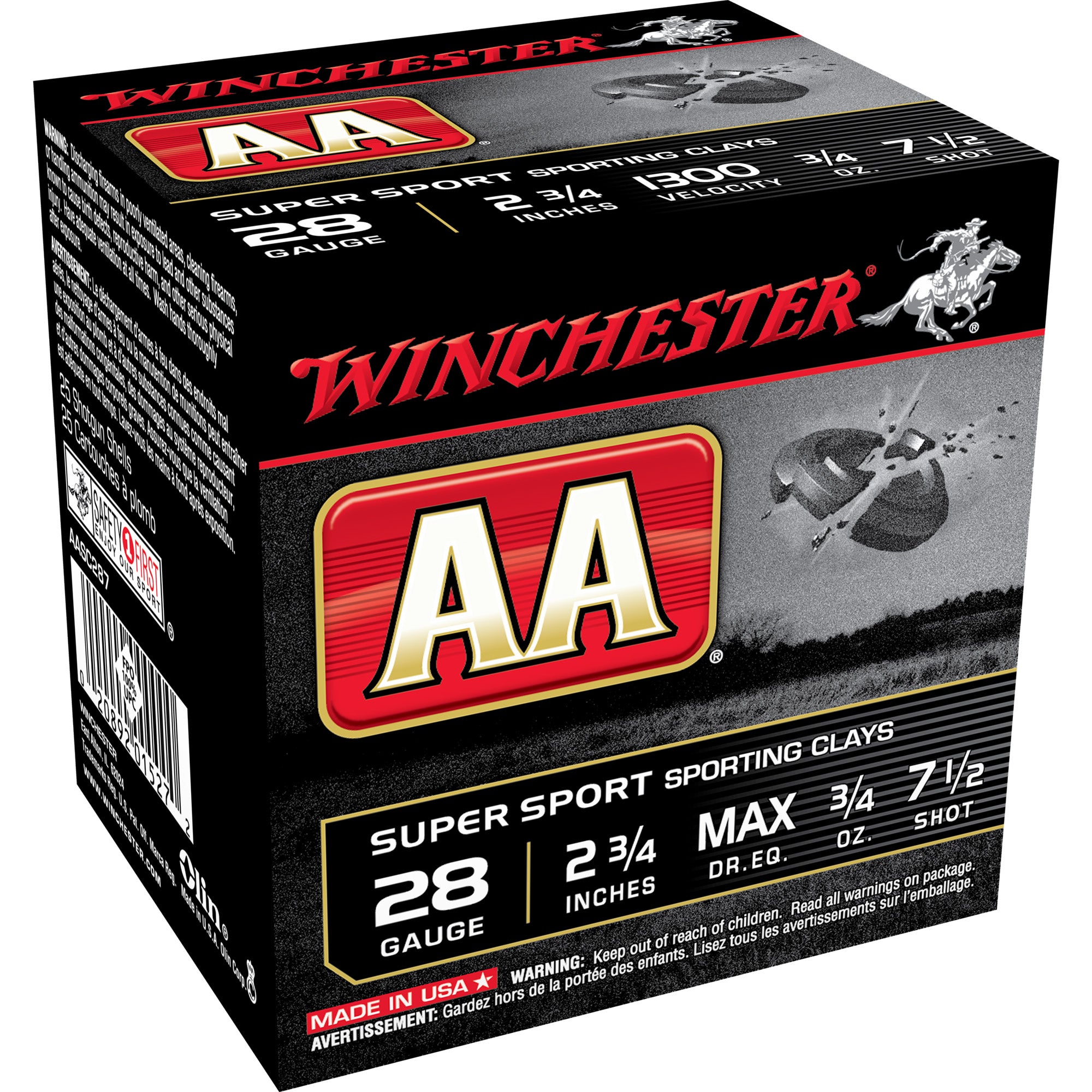 Winchester AASC287 AA Super Sport Sporting Clay 28 Gauge 2-3/4 3/4oz #7.5 1300 fps