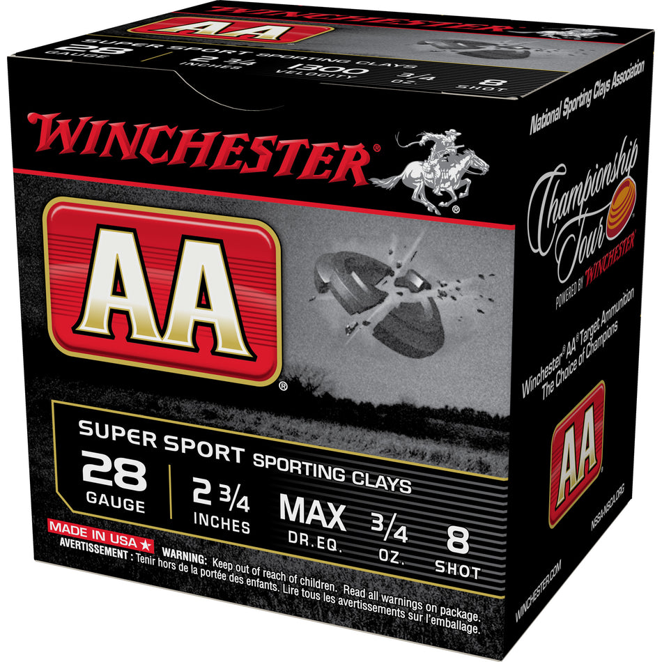 Winchester AASC288 AA Sporting Clay 28 Gauge 2-3/4 3/4oz #8 1300 fps