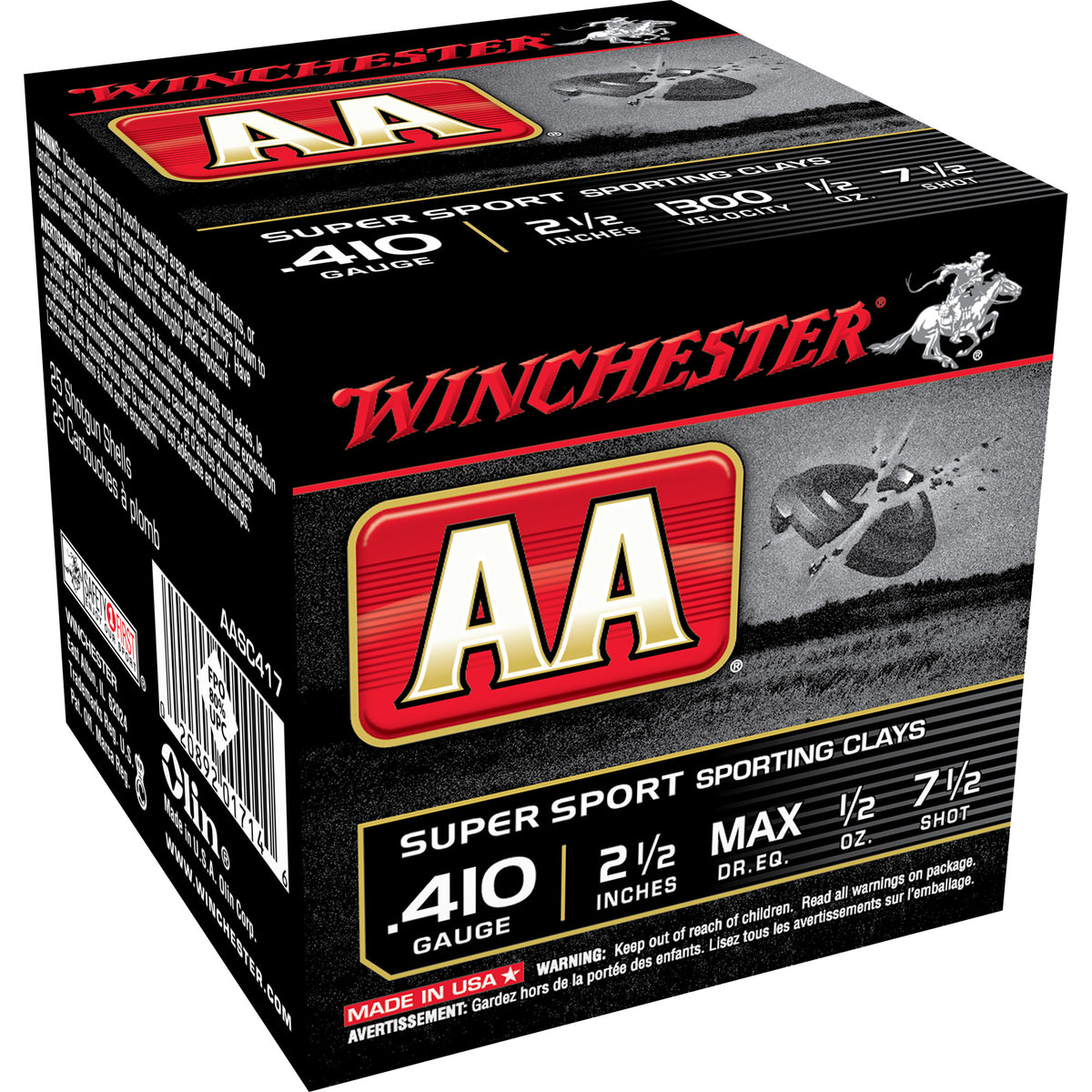 Winchester AA Super Sport Sporting Clay Shotgun Ammo .410 Bore 2.5 in 1/2 oz #7.5