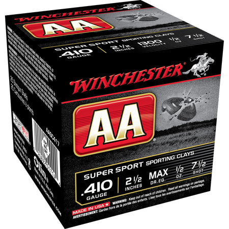Winchester AA Super Sport Sporting Clay Shotgun Ammo .410 Bore 2.5 in 1/2 oz #7.5