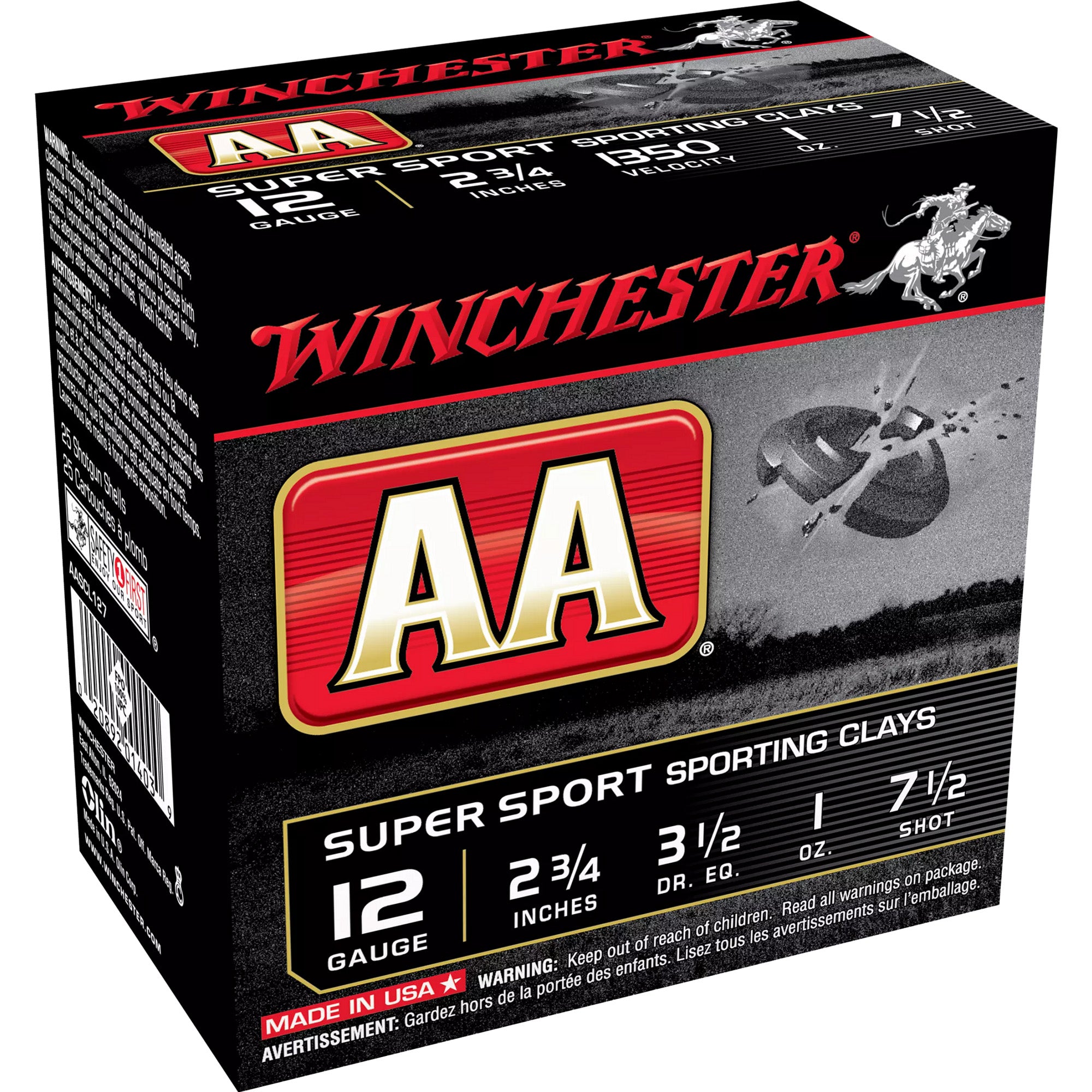 Winchester AASCL127 AA Super Sport Sporting Clay 12 Gauge 2-3/4 1oz #7.5 1350 fps