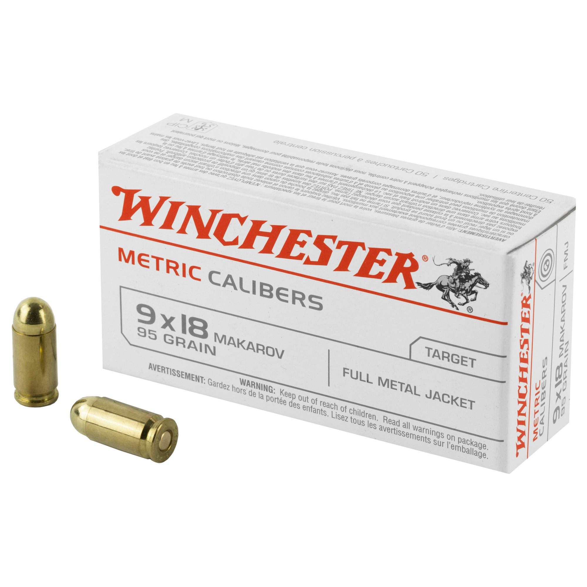 Winchester Metric 9mm Makarov 95 grain Full Metal Jacket ammunition