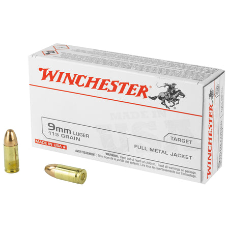 Winchester USA 9mm Luger / Parabellum 115 grain Full Metal Jacket ammunition
