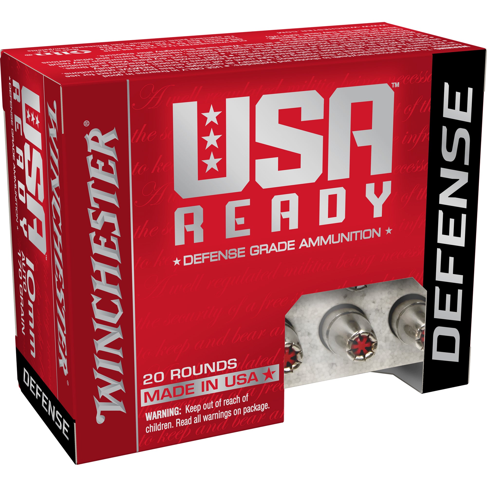 Winchester USA READY DEFENSE Ready Hex Vent Hollow Point 170 Grain 10mm Auto 1250 fps