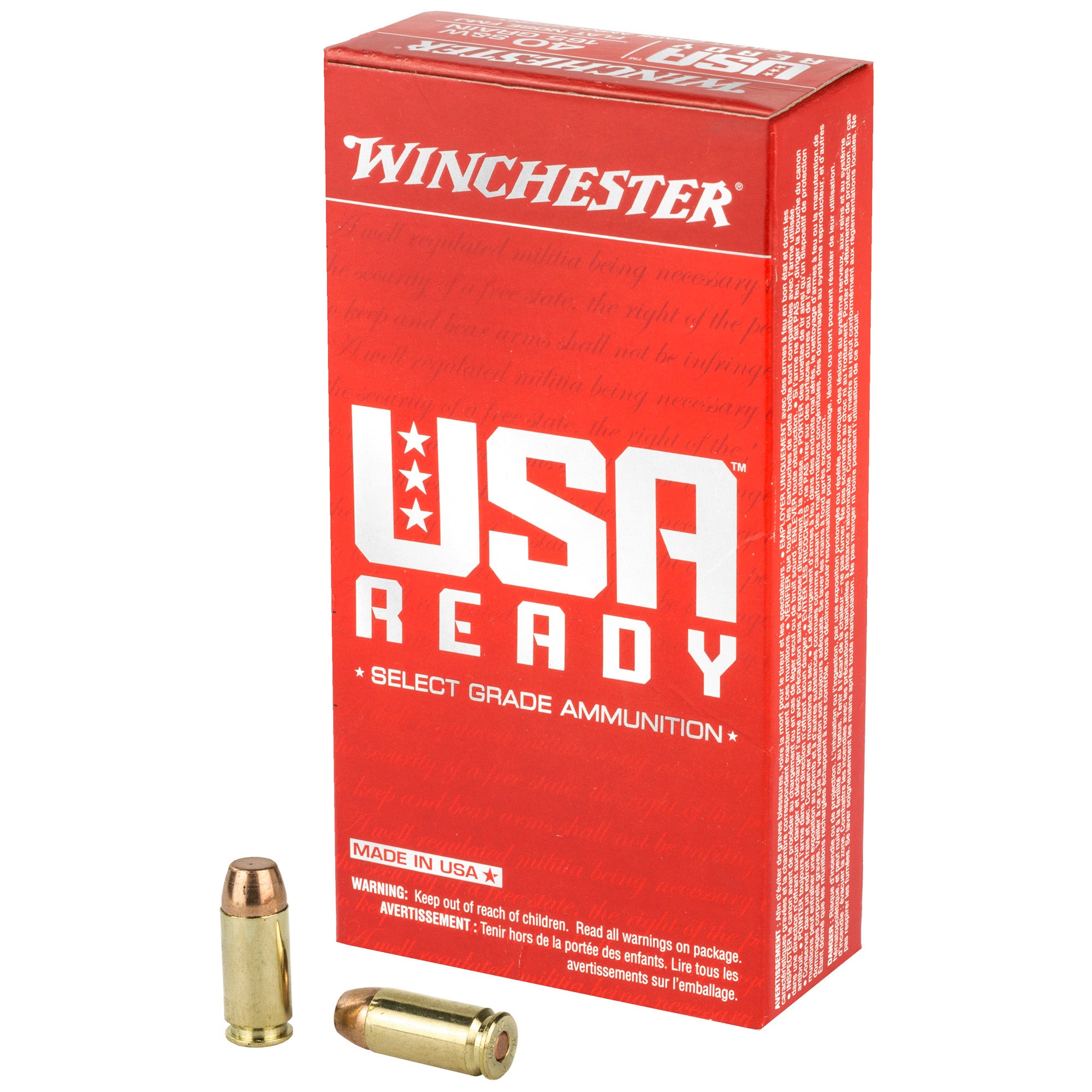 Winchester Ammo RED40 USA Ready 40 S&W 165 gr Full Metal Jacket Flat Nose (FMJFN)