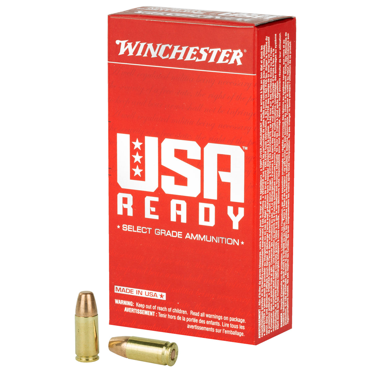 Winchester USA Ready Full Metal Jacket Flat Nose 115 Grain 9mm Luger/Parabellum 1190 fps