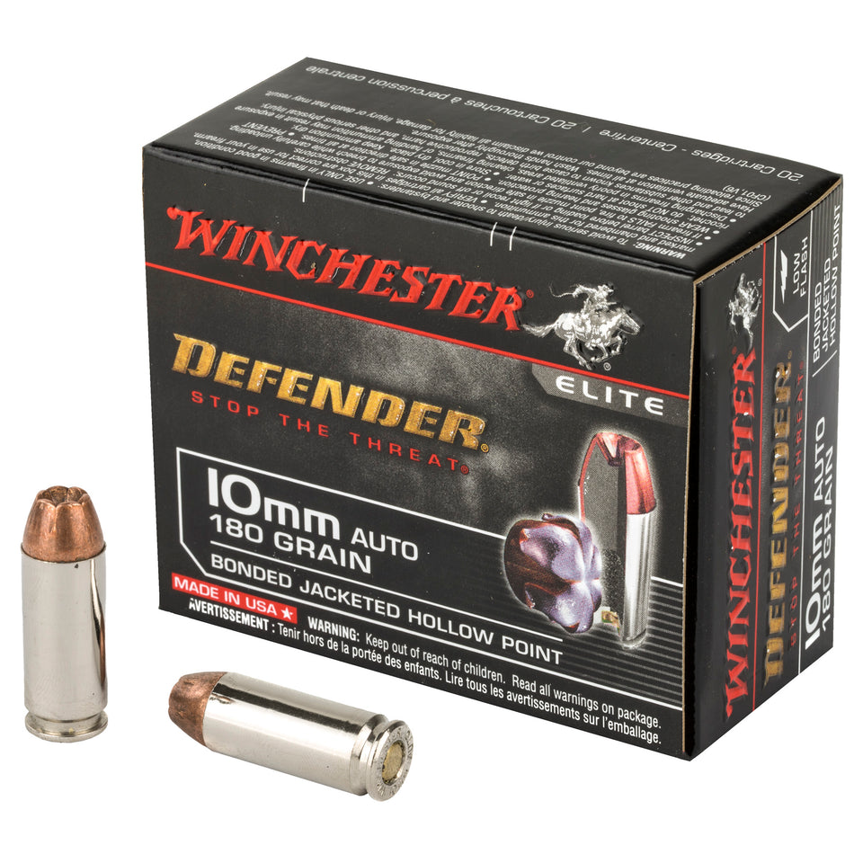 Winchester Defender Pistol Ammo 10mm Luger 180 gr. Bonded Jacketed Hollow Point (JHP)
