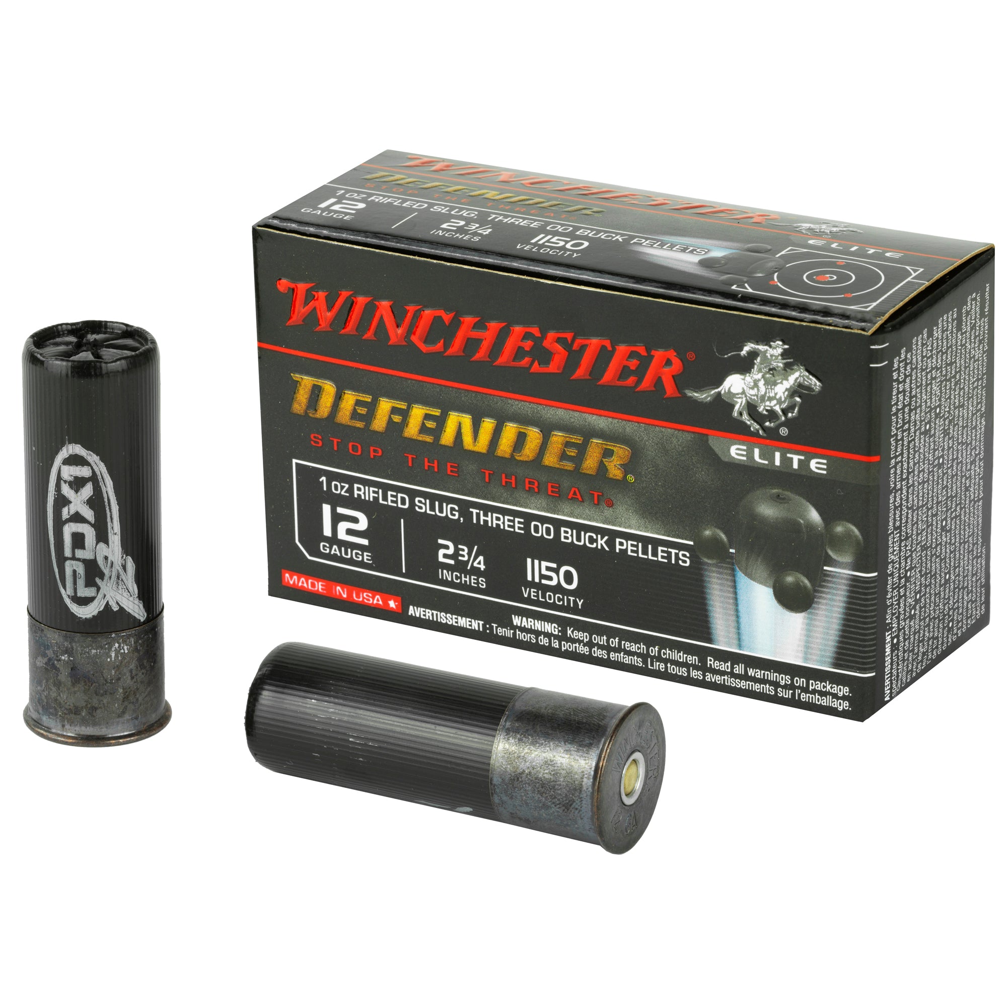 Winchester PDX1 Defender MULTI-DEFENSE Combo 3 Pellets / 1oz Rifled Slug + 00 Buck Shotgun Ammo 12 Gauge 2.75 in 1-3/8 oz Slug / Buckshot