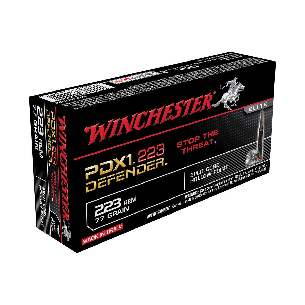 Winchester PDX1 Defender .223 Remington 77 grain Split Core Hollow Point ammunition
