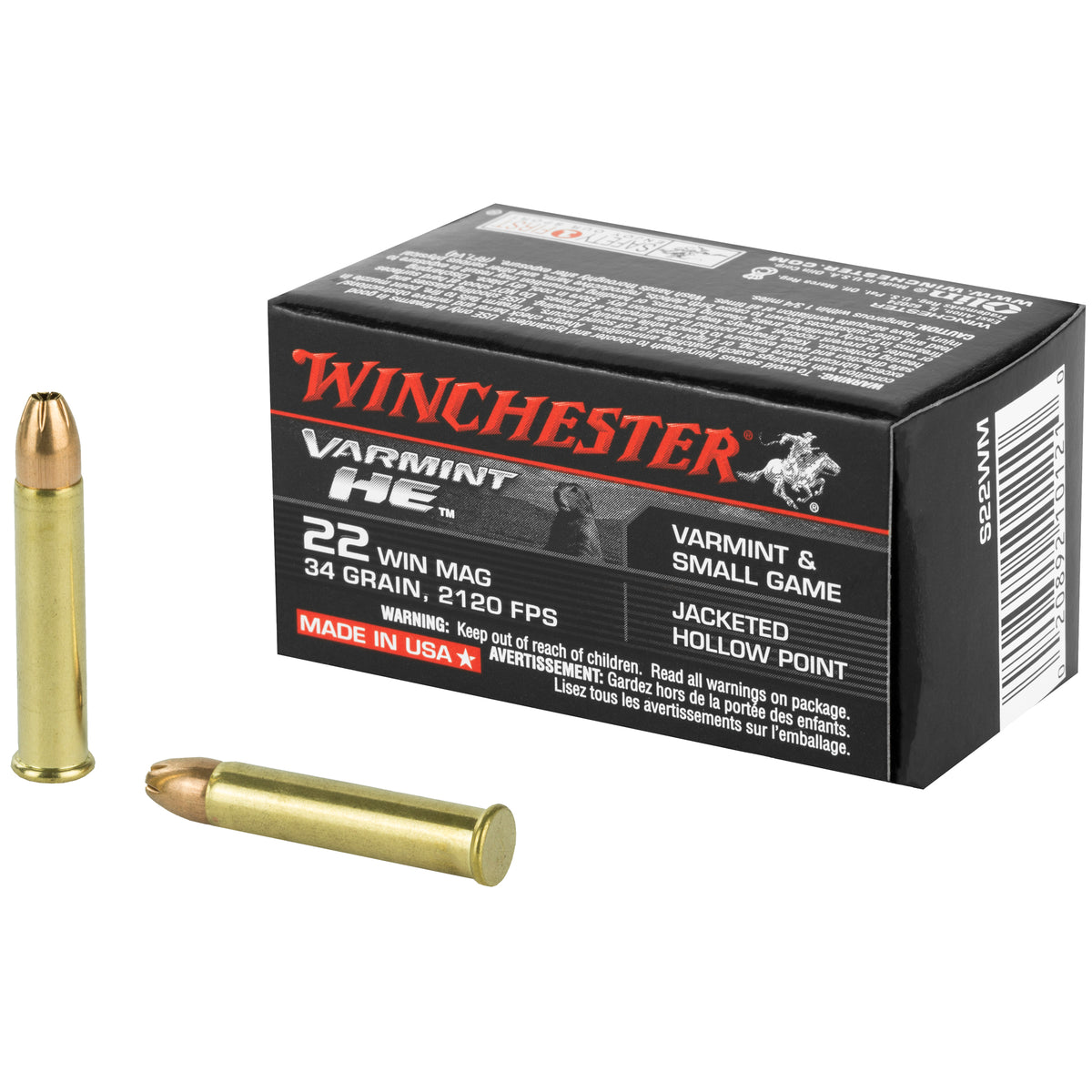Winchester VARMINT HE .22 Magnum / WMR 34 grain Jacketed Hollow Point ammunition