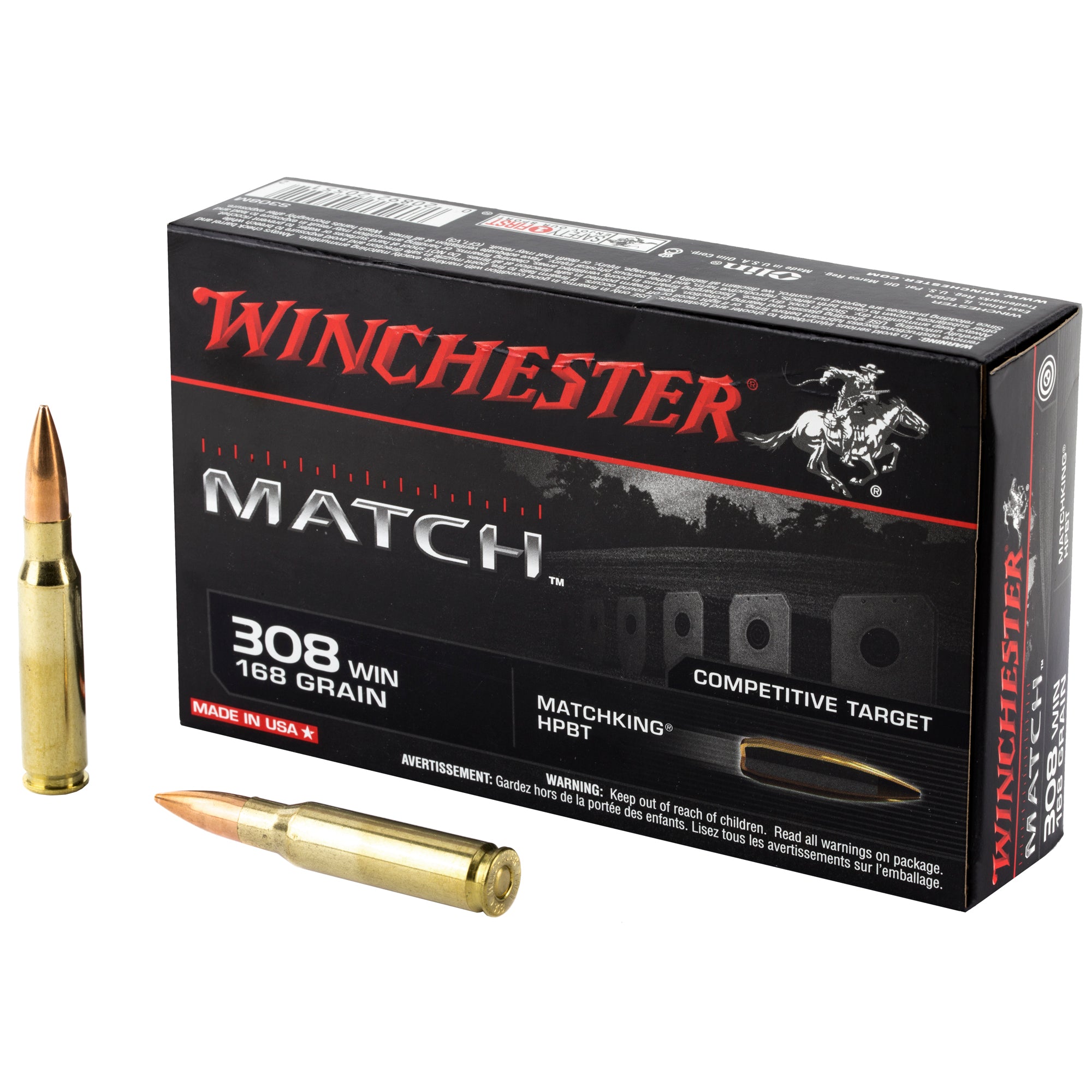 Winchester Match .308 Win / 7.62x51mm 168 grain Sierra MatchKing Boat Tail Hollow Point ammunition